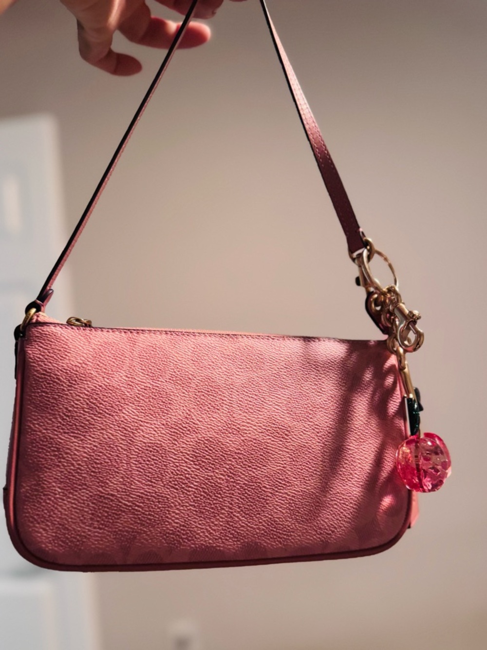 Coach Pink Leather Shoulder Wristlet with Gold Hardware